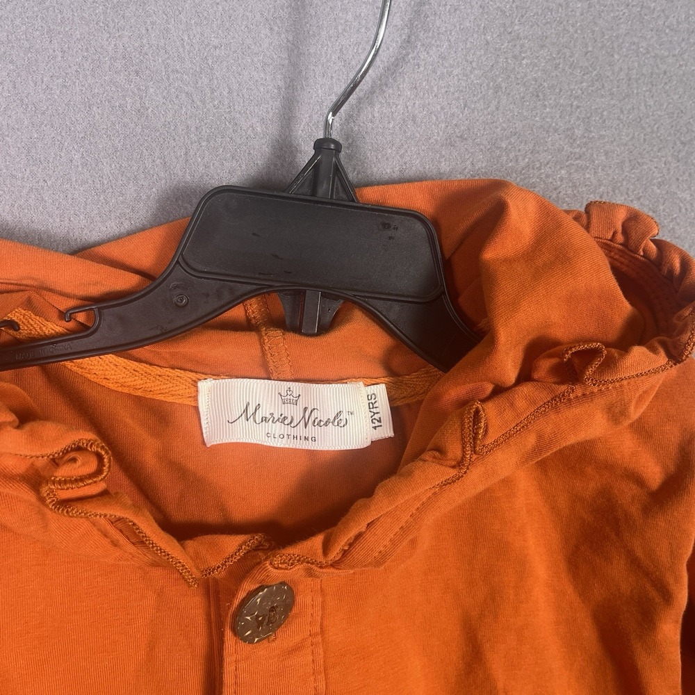Marie Nicole Ruffle Cardigan Girls 12 Burnt Orange Fall Harvest Hooded Jacket - Picture 3 of 4